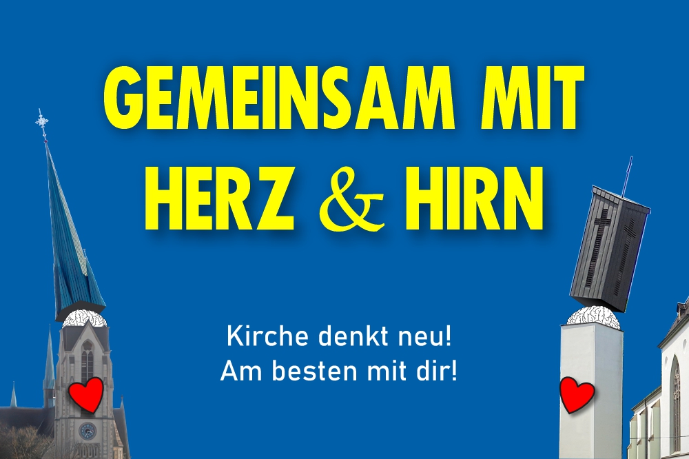 Einladungskarte zur Pfarrversammlung. Gemeinsam mit Herz und Hirn