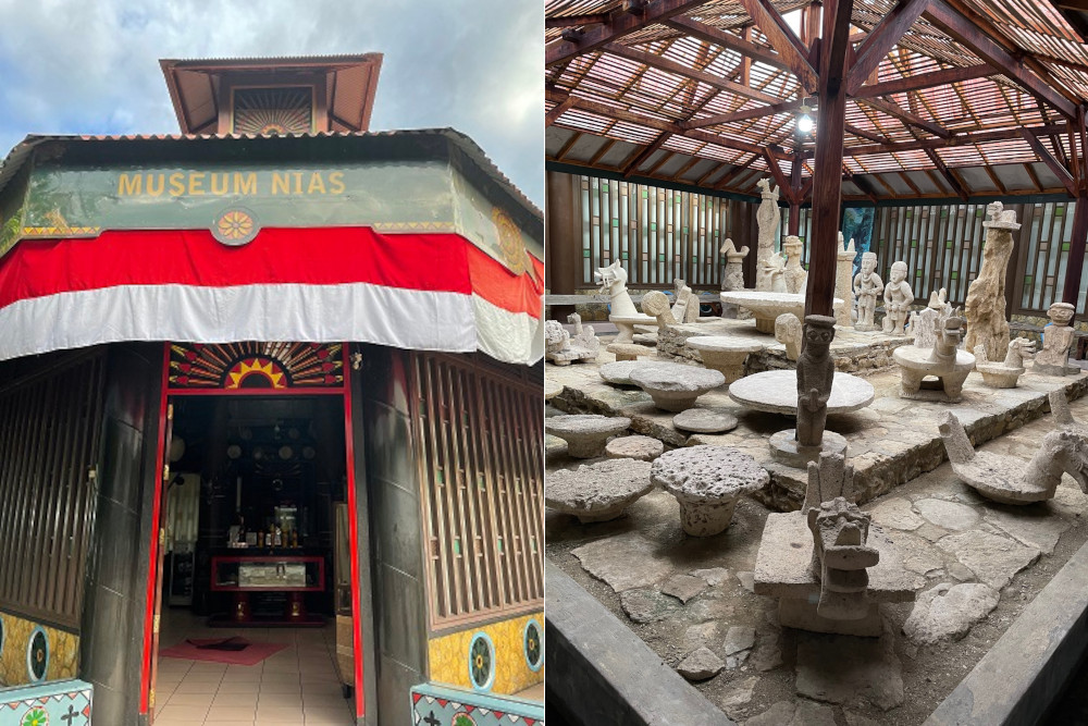 collage zwei Fotos. Das linke Foto zeigt das Museum in Sibolga von außen. Das rechte Foto zeigt das Museum von innen.