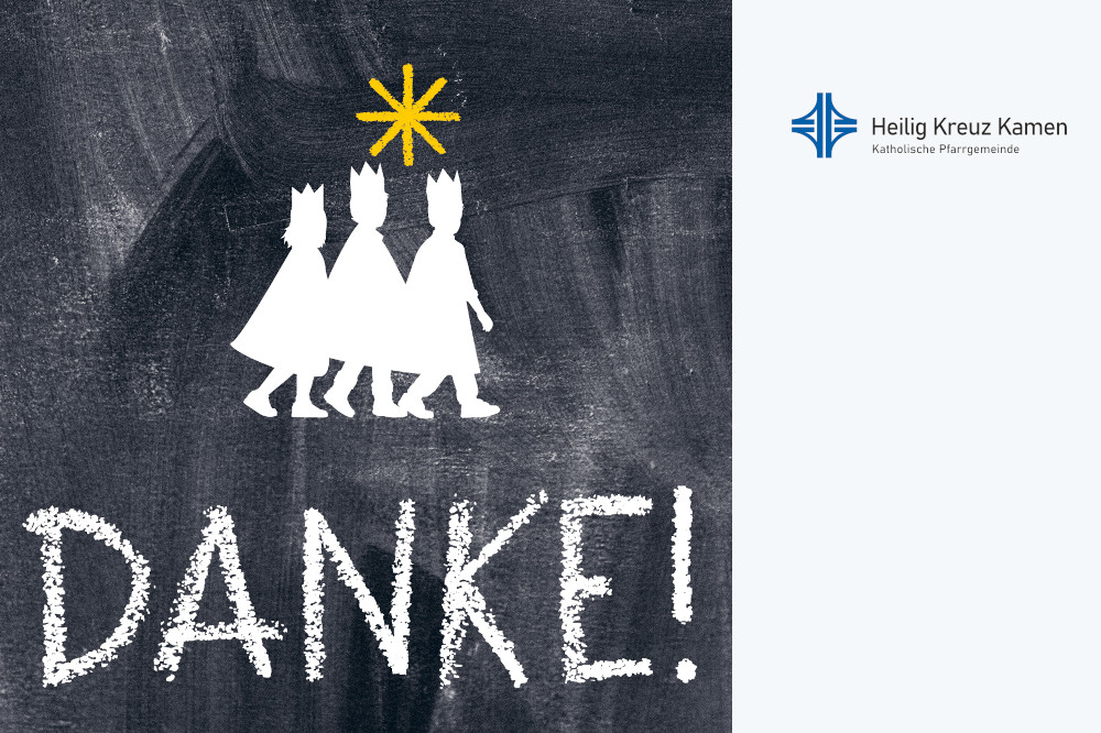 Tafel mit Sternsinger-Emblem und Aufschrift "Danke!"