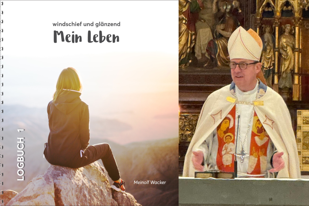 Buch mit dem Titel Mein Leben windschief und glänzend und Wihbischof Josef Holtkotte